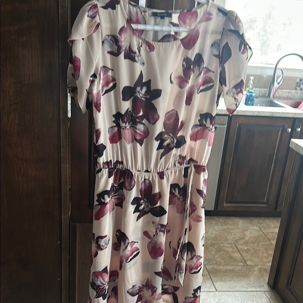 RW&CO. Pink and Purple Floral Midi Dress